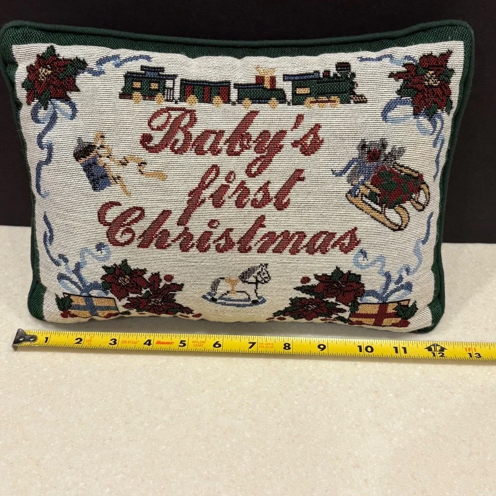 Vintage Arlee Home Fashions Baby's First‎ Christmas Tapestry Pillow ~9x12 USA